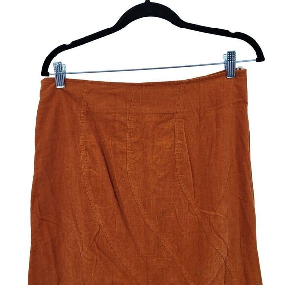 Nikki Collection Skirt M Burnt Orange Maxi Retro 70s Corduroy Ruffle Pom Pom - Picture 8 of 10
